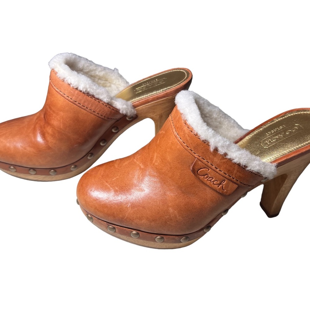 Coach Leather Clogs Mules High Heels Studded